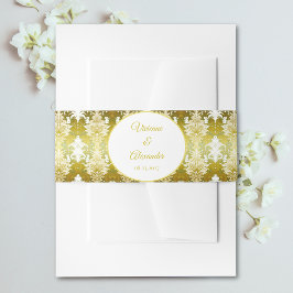 Retro Gold Green Damask Hochzeit Einladungsbanderole