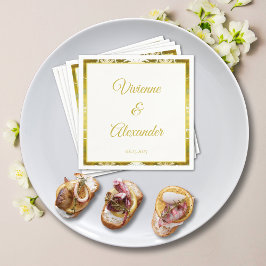 Retro Gold Green Damask Hochzeitscocktail Serviette