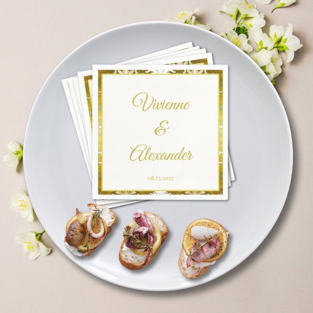 Retro Gold Green Damask Hochzeitscocktail Serviette (Von Creator hochgeladen)