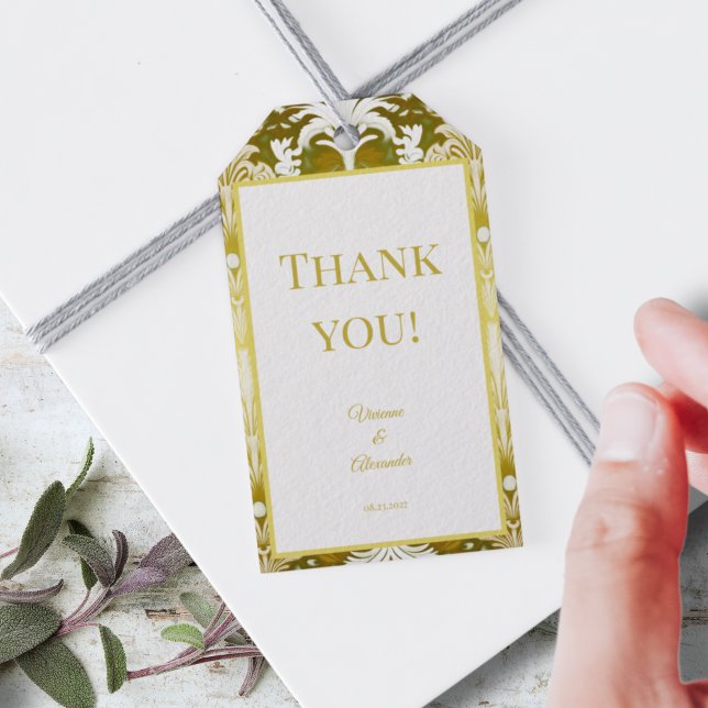 Retro Gold Green Damask Wedding Vielen Dank Geschenkanhänger (Von Creator hochgeladen)