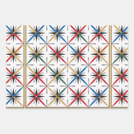 Retro Gold, Grün und Rot Weihnachten Geschenkpapier Set