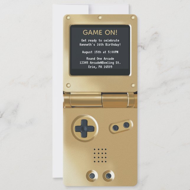 Retro Gold Handheld Gaming Birthday Invitation (Devant)