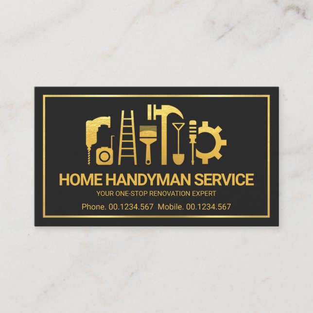Retro Gold Handyman Tools Motif, seltsame Jobs Visitenkarte (Vorderseite)