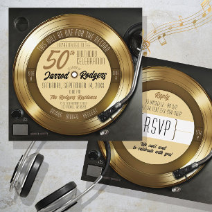 Retro Gold Schwarz Vinyl Plattenspieler 50. Geburt Einladung