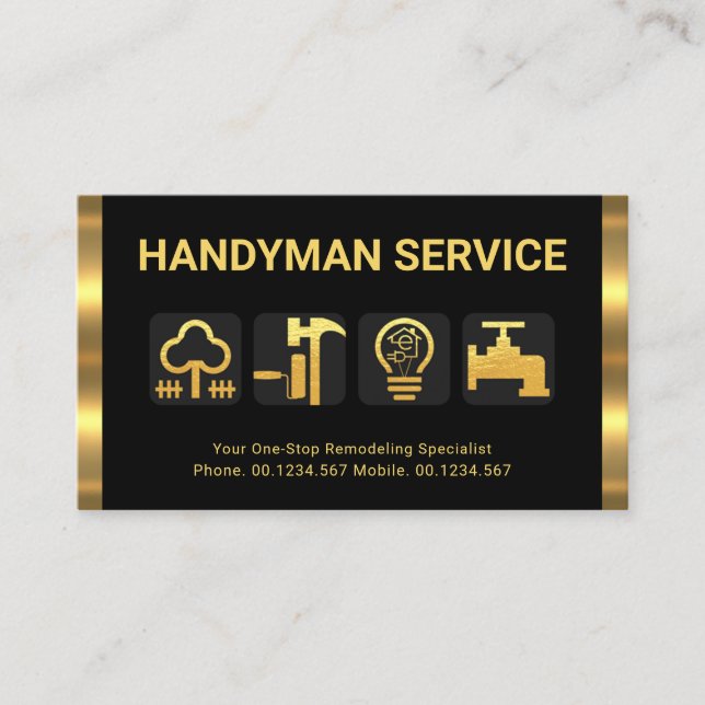 Retro Gold Strips Handyman Tool Icons Visitenkarte (Vorderseite)