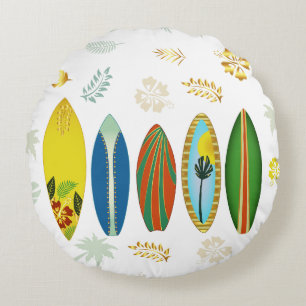 Retro Gold Tropical Coastboards Rundes Kissen