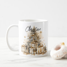 Retro Gold Weihnachtsbaum Name Kaffeetasse