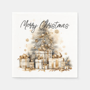 Retro Gold Weihnachtsbaum Serviette
