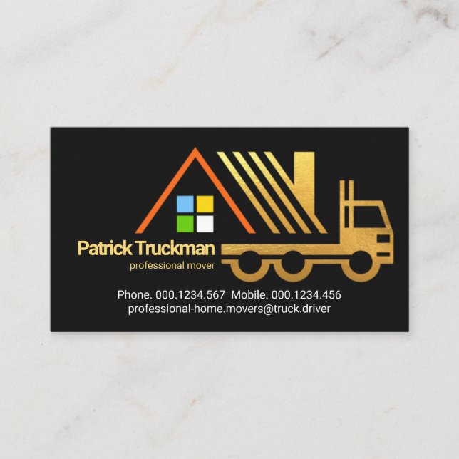 Retro Gold Zuhause Moving Truck Visitenkarte (Vorderseite)