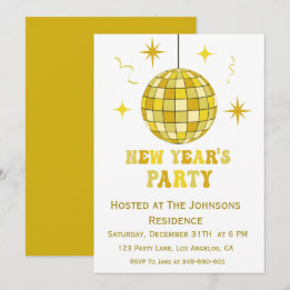 Retro Golden Disco New Years Eve Party Invitation Einladung