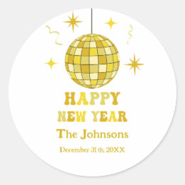 Retro Golden Disco New Years Eve Party Runder Aufkleber