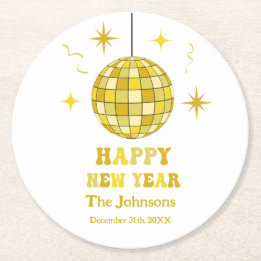 Retro Golden Disco New Years Eve Party Runder Pappuntersetzer