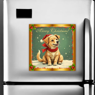 Retro Golden Retriever Welpen Weihnachtskarte Magn Magnetkarte