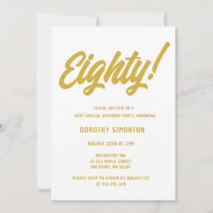 Retro Golden Script 80th Birthday Party Invitation