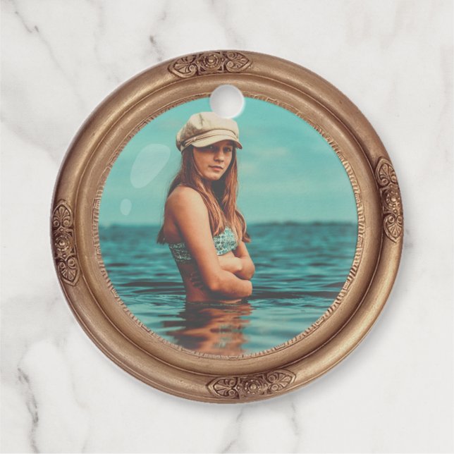 Retro Golden Stylish Portrait Foto Display Geschenkanhänger (Vorderseite)