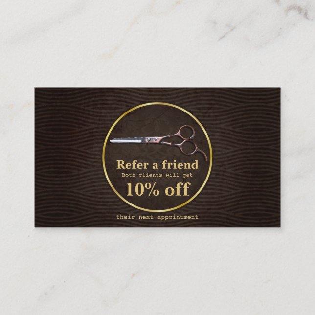 Retro goldene Kreis-Friseursalon-Empfehlungs-Karte Empfehlungskarte (Vorderseite)