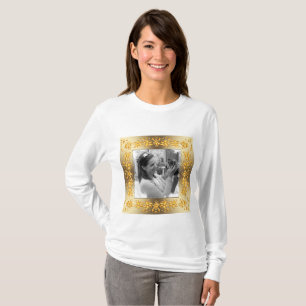 Retro goldener mit Blumenrahmen. Ihr Foto T-Shirt