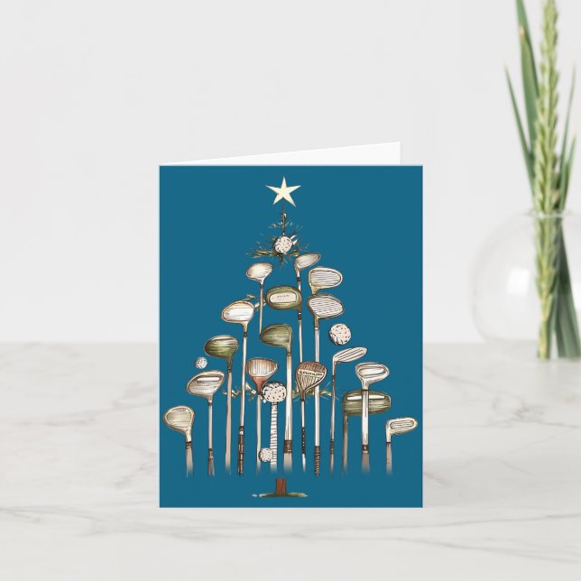 Retro Golf Club Christmas Tree Golfing Xmas Golfer Karte (Vorderseite)