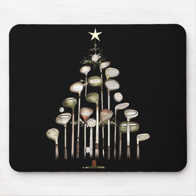 Retro Golf Club Christmas Tree Golfing Xmas Golfer Mousepad (Vorne)