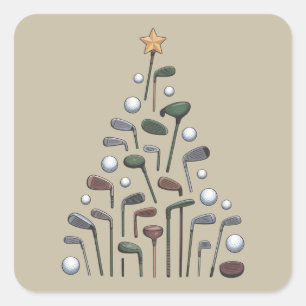 Retro Golf Club Weihnachtsbaum Golfen X-mas Quadratischer Aufkleber