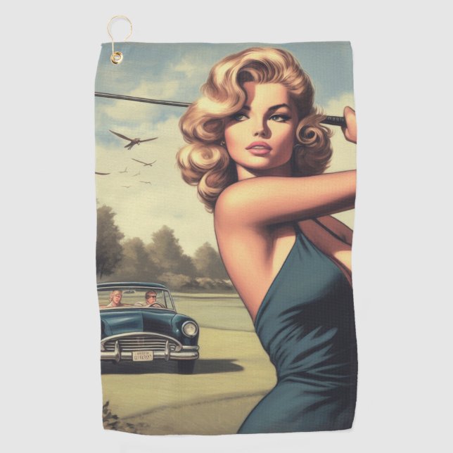 Retro Golf Girl Golfhandtuch (Vorderseite)