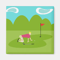 Retro Golfer Carré Magnet