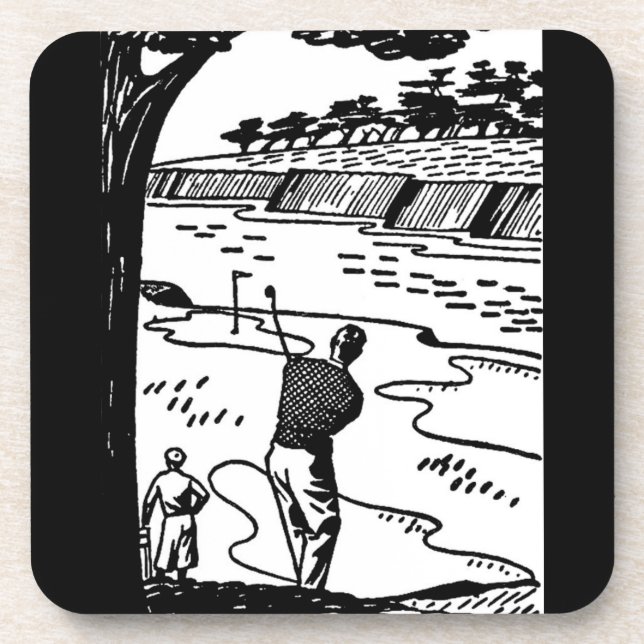 Retro Golfers Getränkeuntersetzer (Vorderseite)