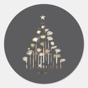 Retro Golfschläger Weihnachtsbaum Golf Xmas Golfer Runder Aufkleber