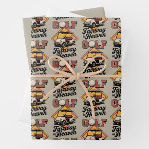 Retro-Golfwagen Fairway To Heaver Lustiger Golfspo Geschenkpapier Set