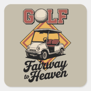 Retro-Golfwagen Fairway To Heaver Lustiger Golfspo Quadratischer Aufkleber
