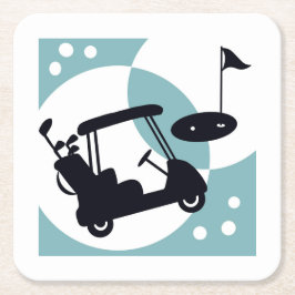 Retro-Golfwagen in Schwarz & Blau Rechteckiger Pappuntersetzer