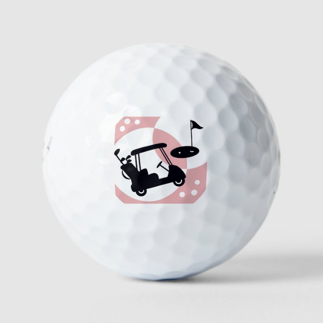 Retro-Golfwagen in schwarz & rosa Golfball (Vorderseite)