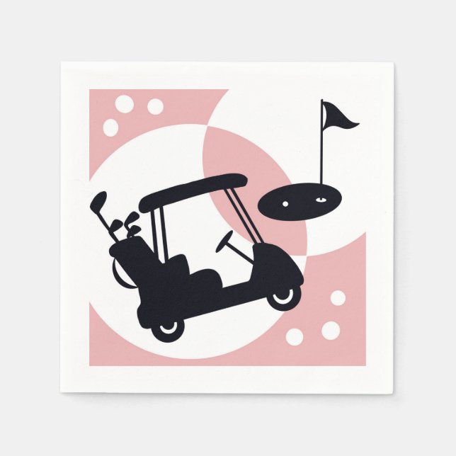 Retro-Golfwagen in schwarz & rosa Serviette (Vorderseite)