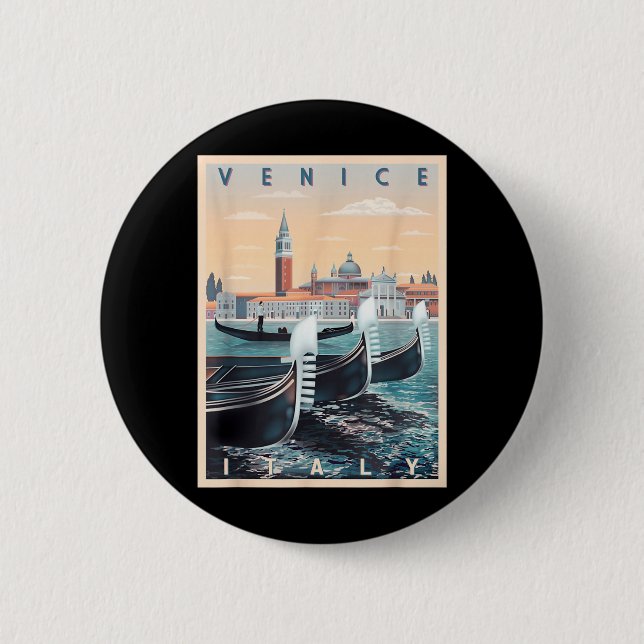 Retro-Gondelboote mit Venedig Skyline Italien Button (Vorderseite)