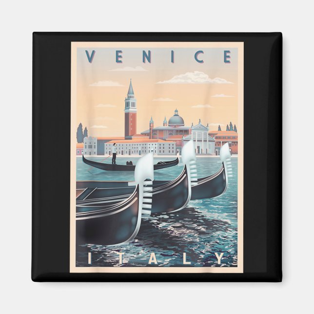Retro-Gondelboote mit Venedig Skyline Italien Magnet (Vorne)