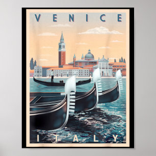 Retro Gondelboote mit Venedig Skyline Italien Poster