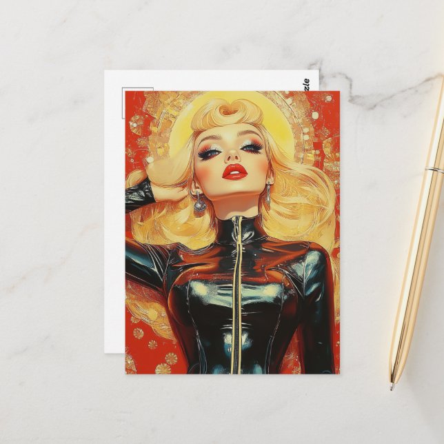 Retro Gorgeous Blond Woman Postkarte (Vorderseite/Rückseite Beispiel)
