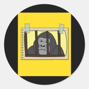 Retro-Gorilla-Affe Hinter Bars-Gefängnis Runder Aufkleber