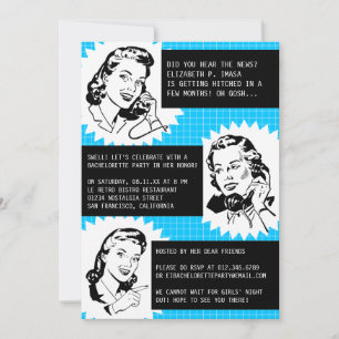 Retro Gossip Gals Junggeselinnen-Abschied Einladun Einladung