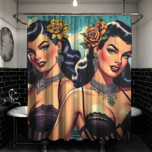 Retro Goth Girls Button-up Duschvorhang
