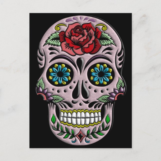 Retro Goth Sugar Skull Postkarte (Vorderseite)