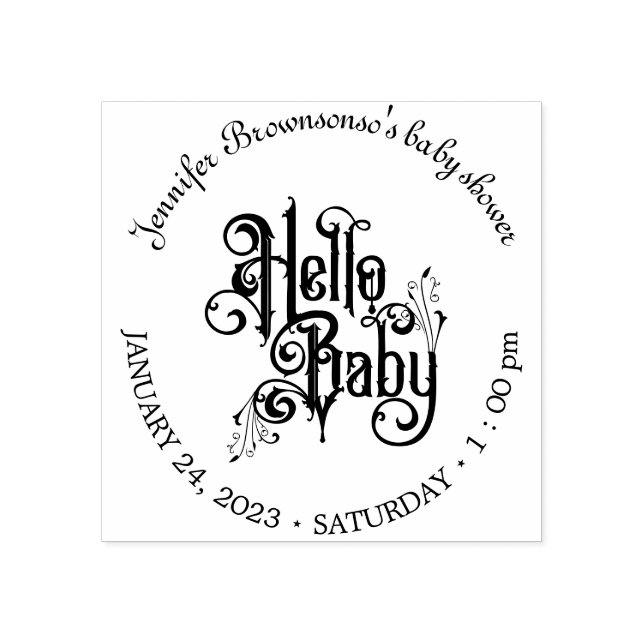 Retro Gothic Dark Hello Baby Shower Gummistempel (Prägung)