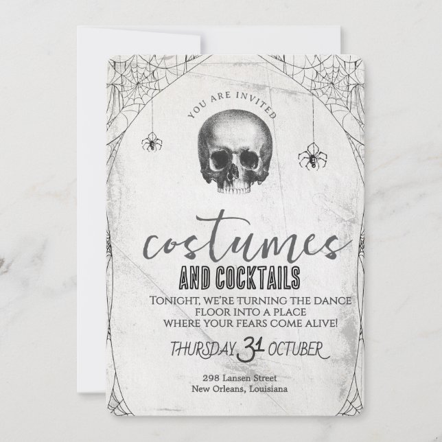 Retro Gothic Skull Dance Halloween Party Einladung (Vorderseite)