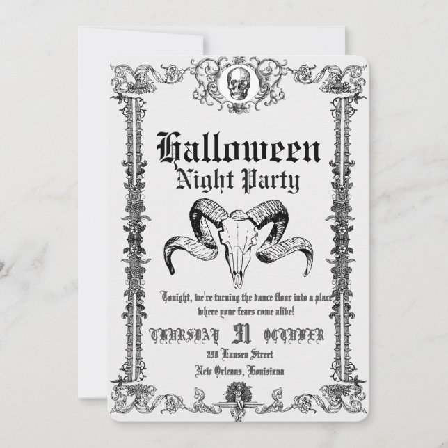 Retro Gothic Skull Dance Halloween Party Einladung (Vorderseite)
