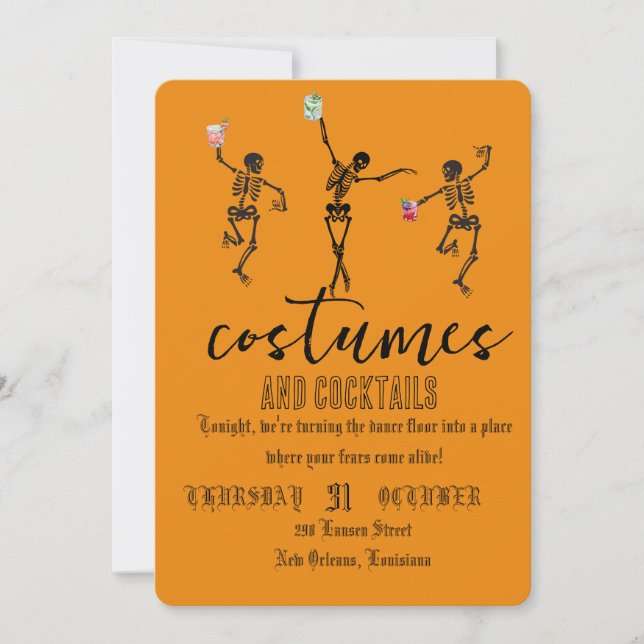 Retro Gothic Skull Dance Halloween Party Einladung (Vorderseite)