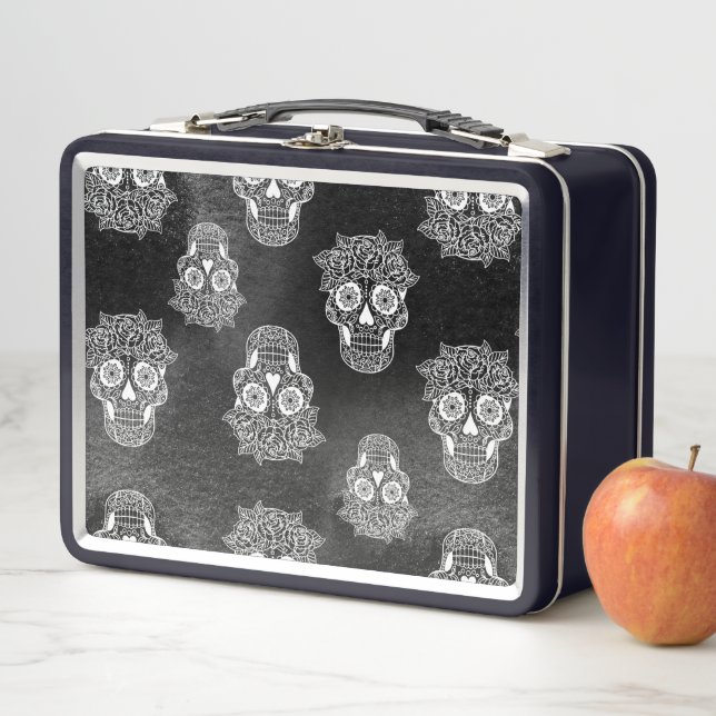 Retro Gothic Style Zucker Schädelschwarz Metall Brotdose (Beispiel)