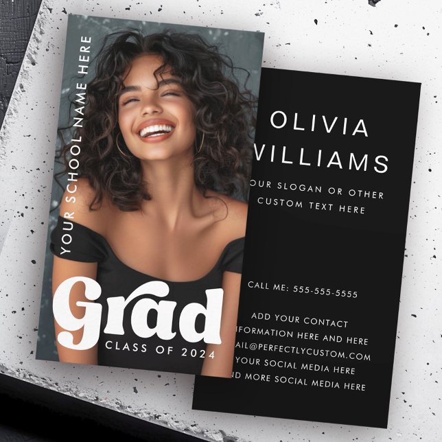Retro grad Overlay Student Abschluss Schwarzes Fot Visitenkarte (Retro grad overlay student graduation black photo business card)