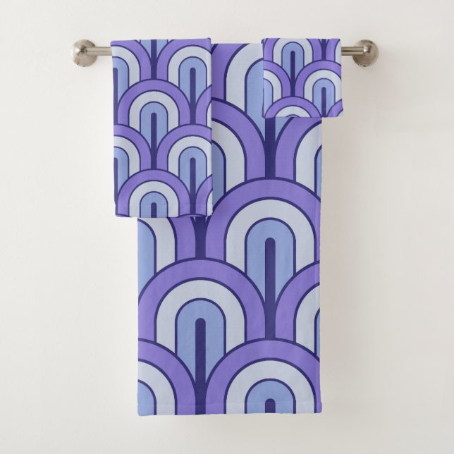 Retro Gradated Geometric Fan Pattern Badhandtuch Set (Insitu)