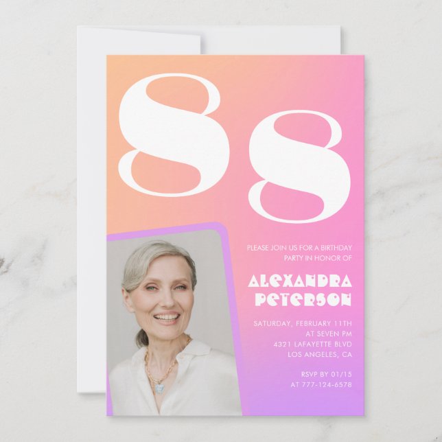 Retro Gradient Pink 88. Geburtstag Einladung (Vorderseite)
