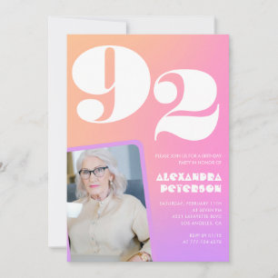 Retro-Gradient Rosa 92. Geburtstag Einladung